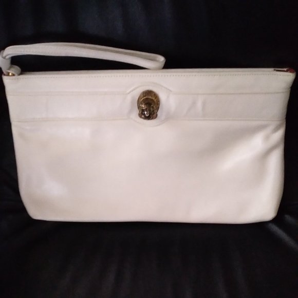 Ruth E. Saltz Vintage White Leather Clutch | 13" x 8" - Picture 1 of 5